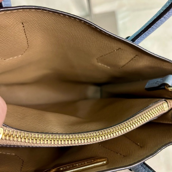 Michael Kors Blue Pebbled Leather Satchel with Gold Accents - Picture 11 of 15